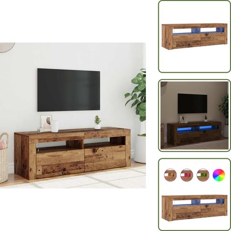 vidaXL Meuble TV avec lumières LED vieux bois bois d'ingénierie