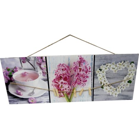 Cadre photo - Porte-notes avec pinces de style romantique avec fleurs 30 x 80 cm (1/4)