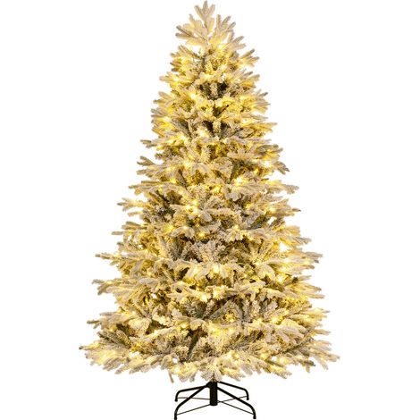 215cm Sapin de Noël Artificiel Enneigé, Sapin de Noël à charnières avec 1328 Branches en PE PVC & 450 Lumières LED Blanches Chaudes (1/5)