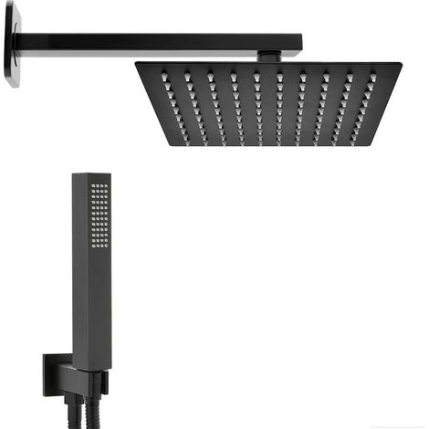 Set doccia nero opaco con braccio soffione quadrato 40x40 e kit doccia (1/5)