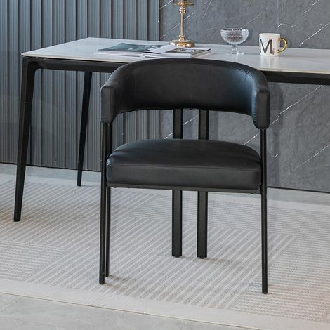 Chaise de salle à manger moderne – Chaise de salle à manger cylindrique revêtue de similicuir avec accoudoirs et dossier incurvé intégré – Chaise en métal pour cuisine, salon et restaurant (1/5)