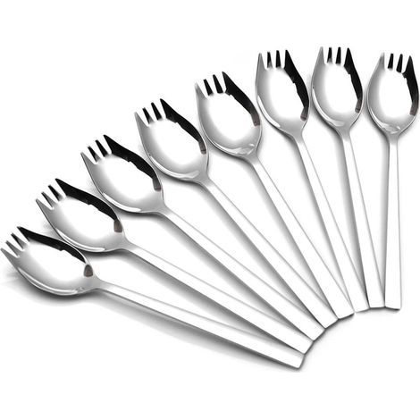 6 Pièces En Acier Inoxydable 304 2 En 1 Fourchette à Soupe Cuillère à Soupe Fourchette à Salade Cuillère à Spaghetti, Utilisée Pour Les Fruits, La Crème Glacée, Convient Au Camping En Plein Air (8) (1/5)