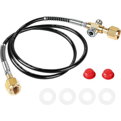 Tuyau de transfert haute pression de 1,5 m, raccord à droite avec manomètre 2×W21,8×1/14" DIN477 300 bars pour CO₂, argon, hélium, azote (150 cm) (1/5)