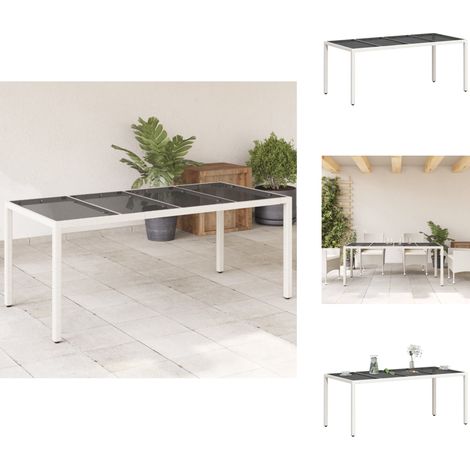 Table de jardin avec dessus en verre blanc résine tressée - Table De Jardin - Table Extérieure - Mobilier De Jardin - Table En Résine Tressée - Table Avec Dessus En Verre (1/5)