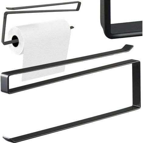 Porte Essuie-Tout Métal Noir - 1 Unité - Acier Robuste - Support Suspendu sans Perçage - Cuisine et Salle de Bain - Universel (1/5)