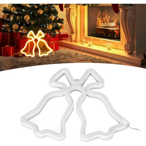 Cloche lumineuse néon LED, décoration de Noël pour la maison, décorations originales pour fêtes d'anniversaire, éclairage d'ambiance, alimentation par piles ou USB, lumière blanc chaud (1/5)