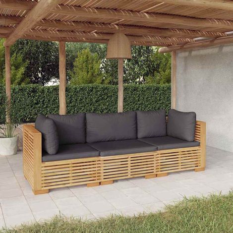 vidaXL Set Divani da Giardino 3 pz con Cuscini Legno Massello di Teak (1/4)