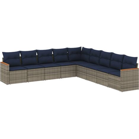 9-teiliges Gartensofa-Set mit Kissen, grau, Polyrattan vidaXL (1/5)