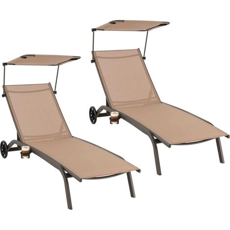 Confort au soleil ou à l'ombre, chaises longues avec pare-soleil, dossier réglable 6 positions, balcon ou jardin (1/5)