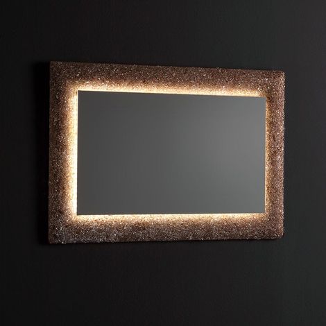 Specchio Con Cornice In Graniglia Di Vetro Fuso Bronzo E Led Integrati 90X62 (1/5)