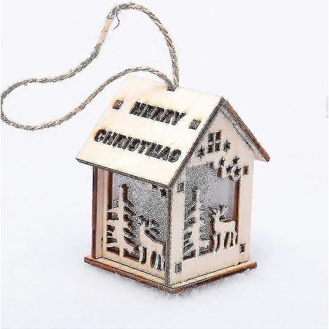 Weihnachtsdekorationen, weihnachtliche Holzhäuser mit Lichterketten, Weihnachtsbaumanhänger, Weihnachtsgeschenke (2 Stück) (1/5)
