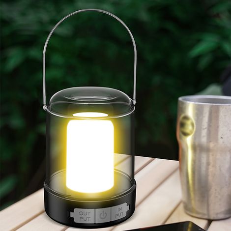 Lampada da campeggio a LED ricaricabile Toivize IPX4 – 20–200 lm, luce bianca/calda/fiamma, con power bank – Per tenda, escursionismo e pesca (1/5)