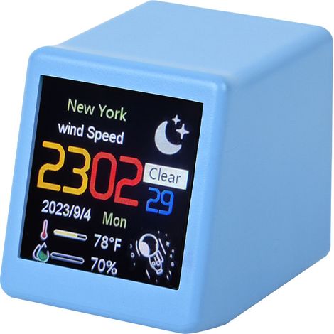 Horloge météo intelligente, mini-horloge modèle TV Wi-Fi, objet de décoration numérique original, mini-horloge, possibilité d'ajouter des photos/GIF personnalisés