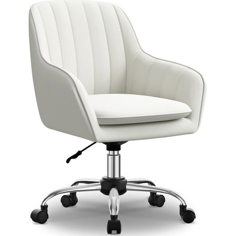 Authmic-Chaise de Bureau à roulettes réglable, Fauteuil de Bureau,Chaise de Bureau Ergonomique, Siège Pivotant, Réglable en Hauteur, Capacité 150 kg,velours, pour Bureau, Chambre,blanc