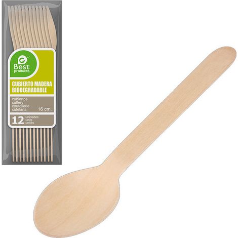Sachet de 12 cuillères en bois 16 cm Best Products Vert (1/2)