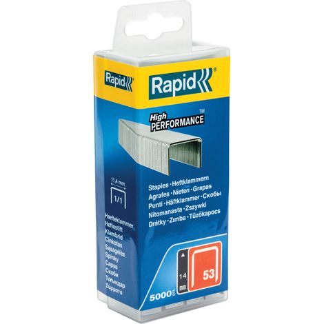 RAPID - Agrafes en fil fin, n°53/14mm - Boîte polypro 5000 - Fixation textile, étiquette, décoration, bois tendre - (40303087)