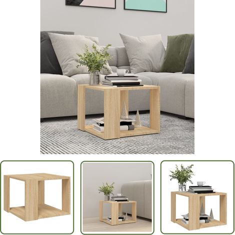 The Living Store Table basse Chêne sonoma 40x40x30 cm Bois d'ingénierie - Table Basse - Meuble Salon - Table Canapé - Table Ronde - Design Moderne (1/5)