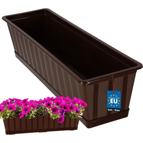 KOTARBAU® Pot de Fleur Exterieur - Jardinières Exterieur - PVC - 60 x 18 x 14 cm - Anthracite - Jardinière Balcon - Rectangulaire - avec Soucoupe - Bac à Fleurs (1/5)