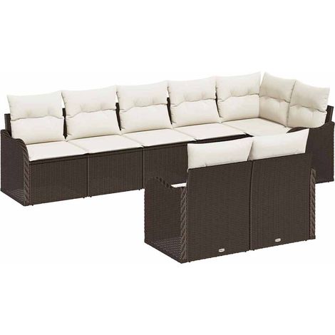 Maison Exclusive - Set Divano da Giardino 8 pcs Marrone e bianco Poly Rattan