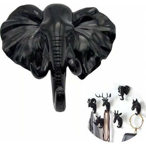 Perchero y colgador de abrigos Toallero Gancho de pared Llave Perchero con forma de animal Elefante negro (1/5)
