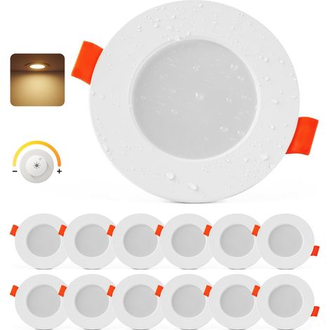 Spot LED Encastrable Extra Plat, Lot de 12 Spot Salle de Bain IP44 2700K Blanc Chaud, 4W Spots de Plafond, Spots Encastrable 68mm pour Salon Chambre Cuisine, Trou 65-80mm