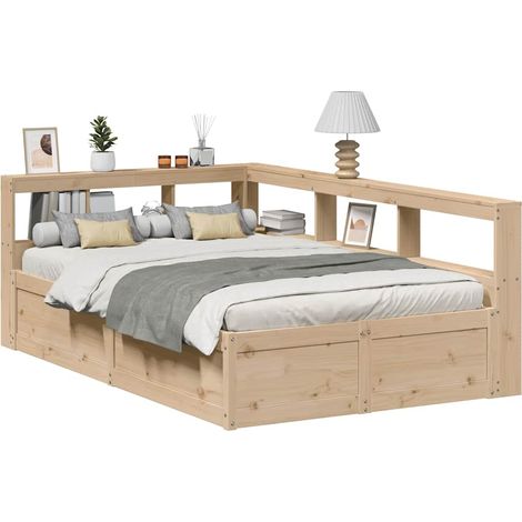 Massivholzbett mit Regal ohne Matratze 135x190 cm Kiefer vidaXL (1/5)