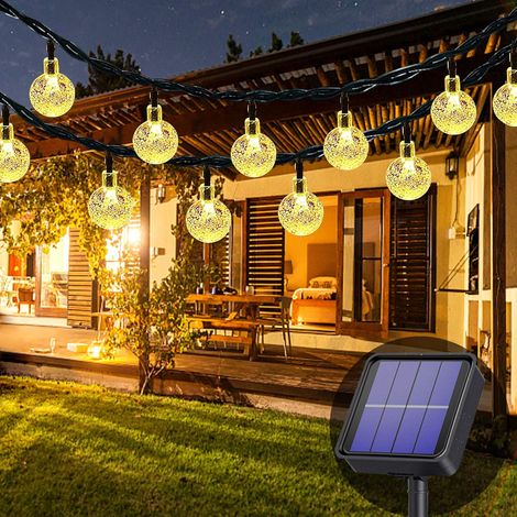 Guirlande lumineuse solaire 20 LED - Étanche, 8 modes d'éclairage - Intérieur/Extérieur, 5 m (lumière blanche chaude)