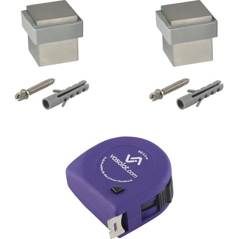 vasalat Türstopper Boden zum Schrauben 25x25mm, Höhe 30 mm - eckiger Tür Stopper Boden mit Gummipuffer + Montagezubehör, Edelstahl gebürstet - 2 Stück (1/4)