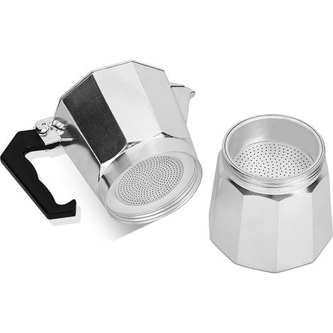 Cafetière italienne portable en aluminium (50 ml) avec poignée en plastique, idéale pour le bureau et les activités de plein air. Chauffage uniforme, 1 tasse. (1/5)