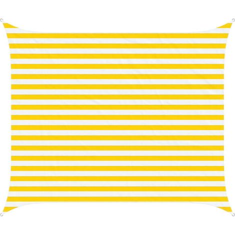 Voile d'ombre jaune et blanc 2,5 x 3 m 100 % polyester oxford - Voile ombrage protection UV terrasse balcon jardin (1/5)
