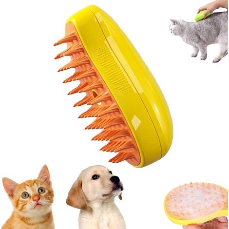 Brosse vapeur Mango pour chats, brosse vapeur 3 en 1 pour chiens et chats, élimine les poils rebelles et emmêlés (jaune) (1/5)