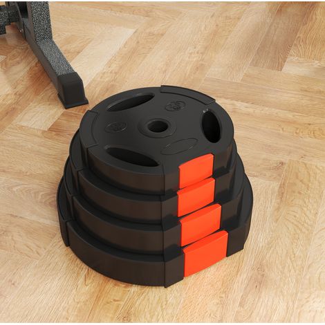Set de 4 disques de poids pour barre OKWISH, 2 x 10 kg et 2 x 5 kg, alésage central Ø 30 mm, noir (1/5)