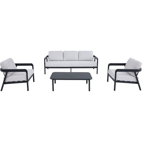 Salon de jardin en aluminium : un canapé 3 places, 2 fauteuils et une table basse - Gris foncé - ZAYORA de MYLIA