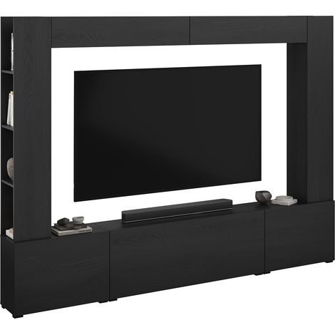 Meuble TV 5 portes 8 niches 260 cm Nala Bois noir (1/5)