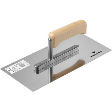 Truelle en acier inoxydable pour encollage de plâtre avec manche en bois, lisse, 270 x 130 mm, Vorstahl (1/3)
