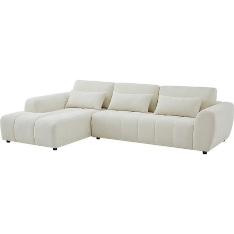 Canapé d'angle gauche avec dossier relevable en tissu texturé beige FABARTO (1/5)