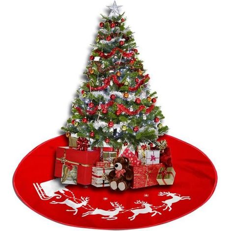 Tapis de Sapin de Noël - - 100cm - Rouge - Rond - Décoration de Noël (1/4)