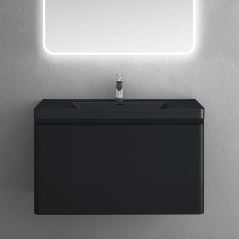 2-Piece Hanging Bathroom Cabinet with Washbasin 90 x 48 x 50 cm Matt Black (1/5)