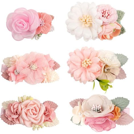 Pinza Para El Pelo Con Flor - 6 Unidades - Para Niña - Diseño De Rosa Artificial Con Perlas Falsas (1/5)