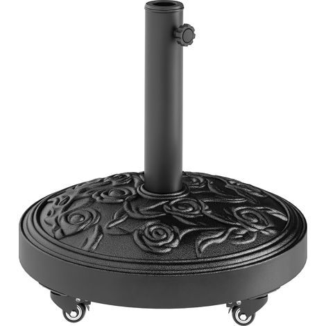 Sonnenschirmständer, Outdoor-Sonnenschirmständer aus Kunstharz, 21 kg, für Stangen mit Ø 32/38/48 mm, mit Rollen, Ø 49 x 42 cm, schwarz