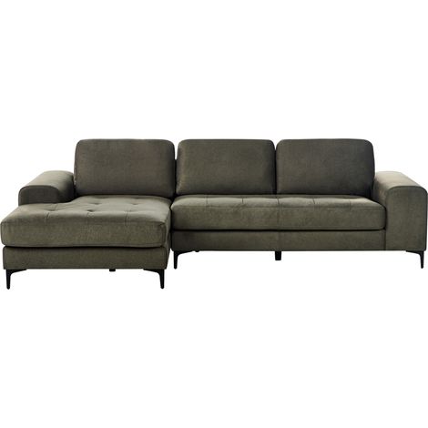 Sofá seccional esquinero moderno en forma de L patas de metal tela verde oscuro Kiruna (1/5)