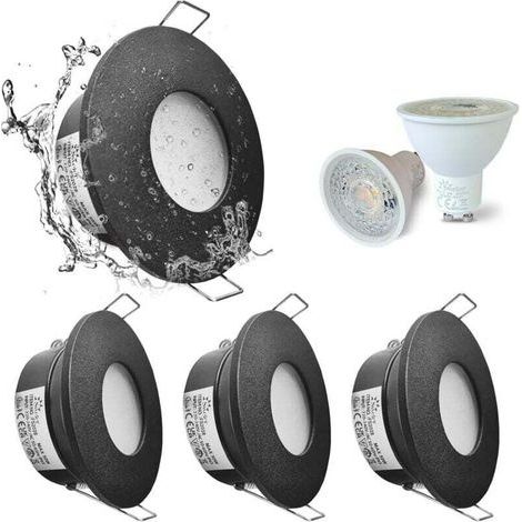 Set de 4 Spots Encastrés LED IP65 étanches, 5W 3000K Blanc Chaud Spot Encastré Pour salle de bain et cuisine éclairage Encastrable au Plafond coupe 68mm Nickel Satiné -Boîtier de lampe Noir (1/4)