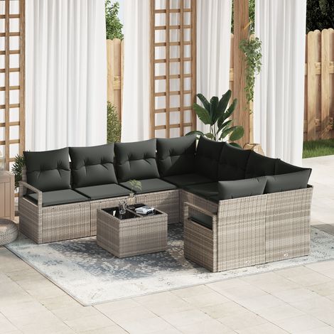 Sofa Set 9 pcs 8-Seater Light Grey and Black Poly Rattan vidaXL (1/5)