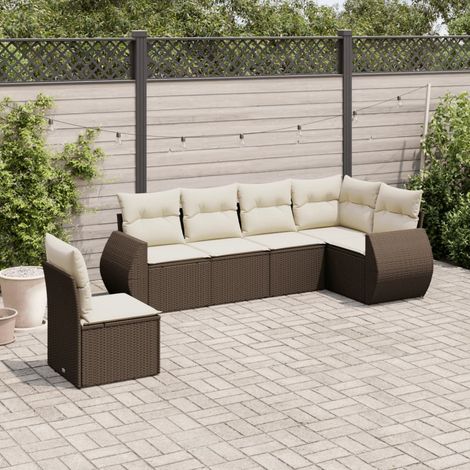 vidaXL 6-tlg. Garten-Sofagarnitur mit Kissen Braun Poly Rattan (1/5)