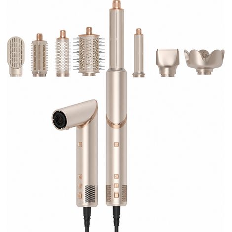 Styler cheveux 8-en-1 ionique, brosse à air chaud, boucleur à air et sèche-cheveux haute vitesse, pliable, doré, 220 V UE (1/5)