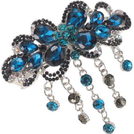 Strass Haarspange mit Blumenform aus Legierung für Hochzeit und Party Glänzender Federhaarclip zur Haarschmuck Dekoration und Zurückhalten der Pony (1/5)