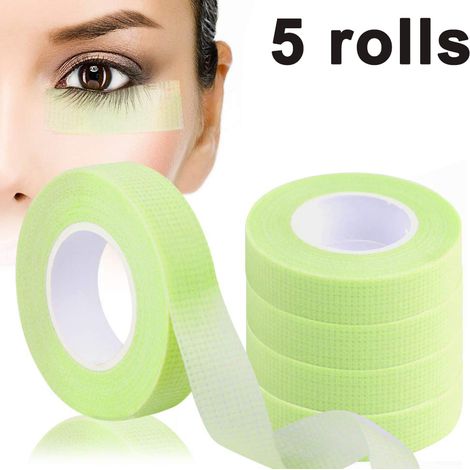 rollos de cinta adhesiva, microporosa y transpirable, de poliolefina transparente, de color verde brillante, para extensiones y cuidado de pestañas. (1/5)