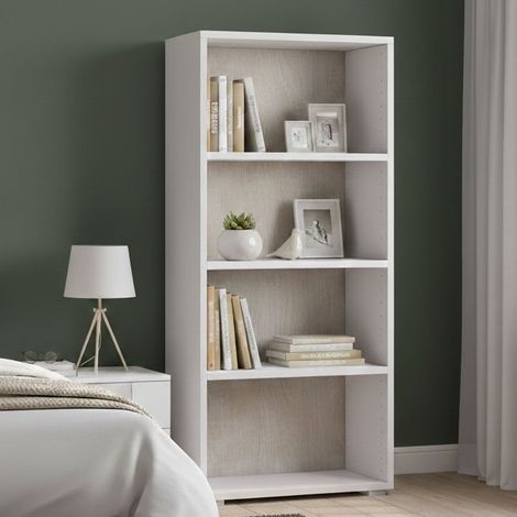 Dmora Bücherregal Giacinto, Bibliothek mit 3 verstellbaren Einlegeböden, Bücherregal, Schrankwand mit Regalen, 100% Made in Italy, Cm 60x30h130, Weiß und Eiche (1/5)