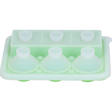 Bac à glaçons en silicone alimentaire, 6 compartiments avec entonnoir pour café et cocktails, vert clair. (1/5)