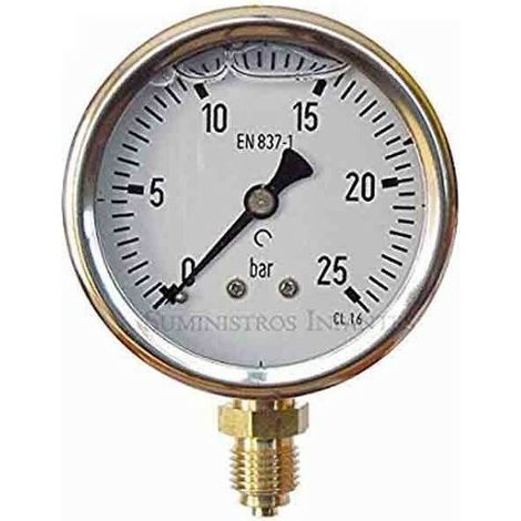 Manomètre à sphère glycérine 0-25 bar 1/4'' – Boîtier acier inoxydable – Mesure précise pour plomberie et jardinage – Résistant aux intempéries (1/5)